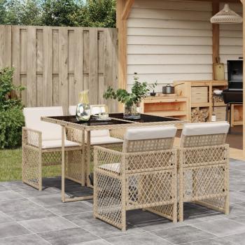 ARDEBO.de - 5-tlg. Garten-Essgruppe mit Kissen Beige Poly Rattan