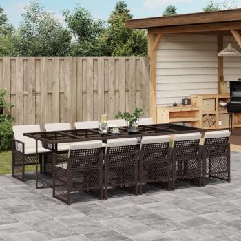 ARDEBO.de - 11-tlg. Garten-Essgruppe mit Kissen Braun Poly Rattan