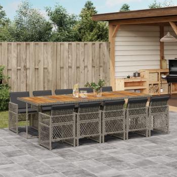 ARDEBO.de - 11-tlg. Garten-Essgruppe mit Kissen Grau Poly Rattan