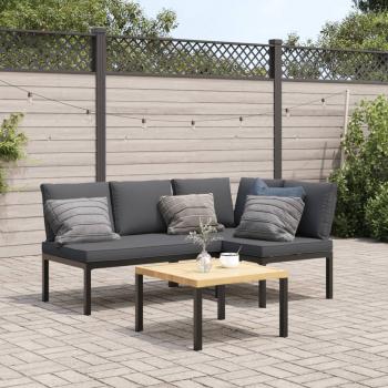 ARDEBO.de - 3-tlg. Garten-Sofagarnitur mit Kissen Schwarz Aluminium