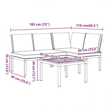 3-tlg. Garten-Sofagarnitur mit Kissen Schwarz Aluminium