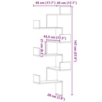 Wand-Eckregal Betongrau 45x45x147 cm Holzwerkstoff