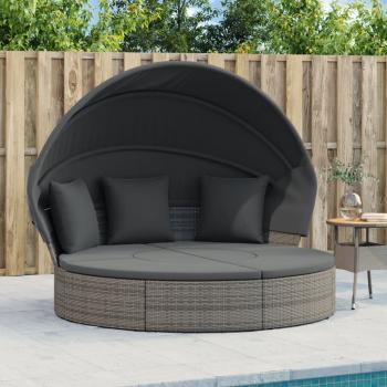 ARDEBO.de - Outdoor-Loungebett mit Dach und Kissen Grau Poly Rattan