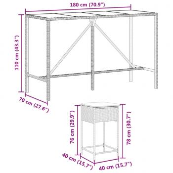 7-tlg. Gartenbar-Set mit Kissen Schwarz Poly Rattan