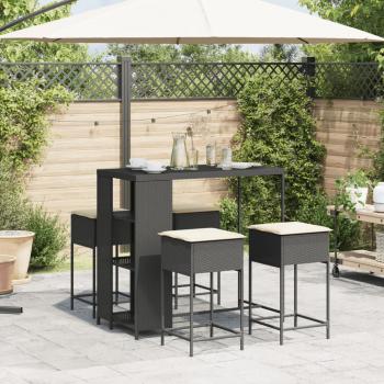 5-tlg. Gartenbar-Set mit Kissen Schwarz Poly Rattan