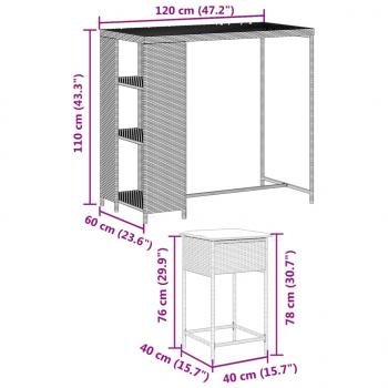 5-tlg. Gartenbar-Set mit Kissen Schwarz Poly Rattan