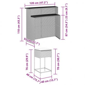 5-tlg. Gartenbar-Set mit Kissen Braun Poly Rattan