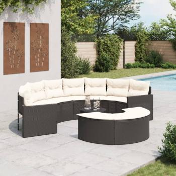 ARDEBO.de - 3-tlg. Garten-Sofagarnitur Halbrund Schwarz Poly-Rattan