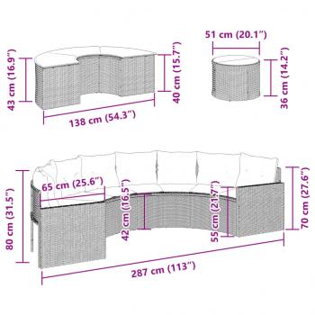 3-tlg. Garten-Sofagarnitur Halbrund Schwarz Poly-Rattan