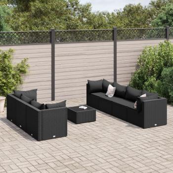 ARDEBO.de - 8-tlg. Garten-Lounge-Set mit Kissen Schwarz Poly Rattan