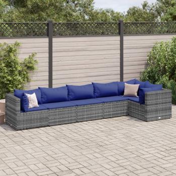 ARDEBO.de - 6-tlg. Garten-Lounge-Set mit Kissen Grau Poly Rattan