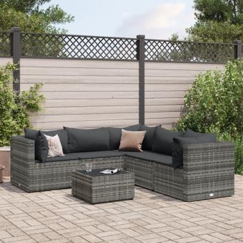 ARDEBO.de - 6-tlg. Garten-Lounge-Set mit Kissen Grau Poly Rattan