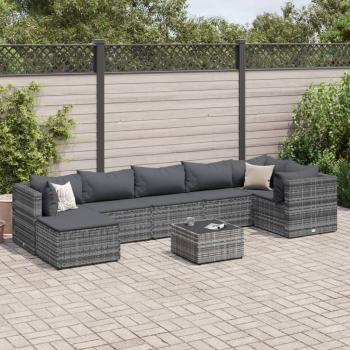 ARDEBO.de - 8-tlg. Garten-Lounge-Set mit Kissen Grau Poly Rattan