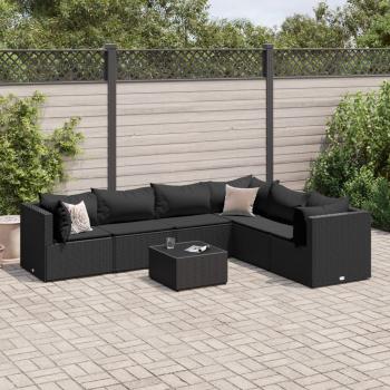 ARDEBO.de - 7-tlg. Garten-Lounge-Set mit Kissen Schwarz Poly Rattan