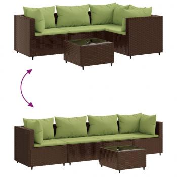 5-tlg. Garten-Lounge-Set mit Kissen Braun Poly Rattan