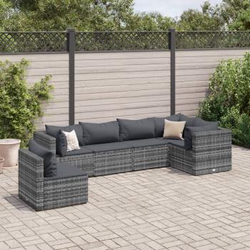 ARDEBO.de - 6-tlg. Garten-Lounge-Set mit Kissen Grau Poly Rattan