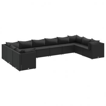 10-tlg. Garten-Lounge-Set mit Kissen Schwarz Poly Rattan