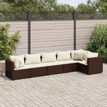 ARDEBO.de - 6-tlg. Garten-Lounge-Set mit Kissen Braun Poly Rattan