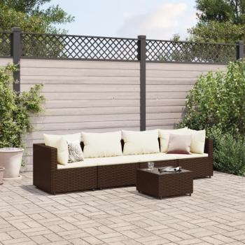 ARDEBO.de - 5-tlg. Garten-Lounge-Set mit Kissen Braun Poly Rattan