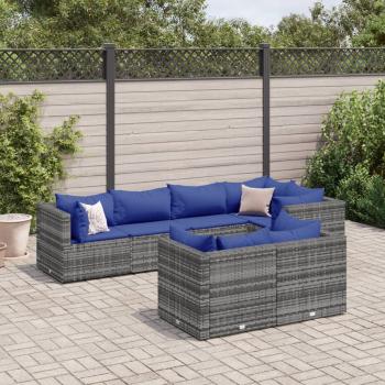 ARDEBO.de - 7-tlg. Garten-Lounge-Set mit Kissen Grau Poly Rattan