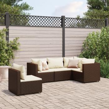 ARDEBO.de - 5-tlg. Garten-Lounge-Set mit Kissen Braun Poly Rattan