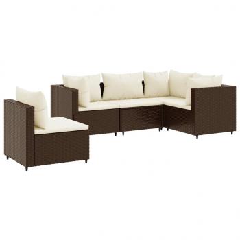 5-tlg. Garten-Lounge-Set mit Kissen Braun Poly Rattan