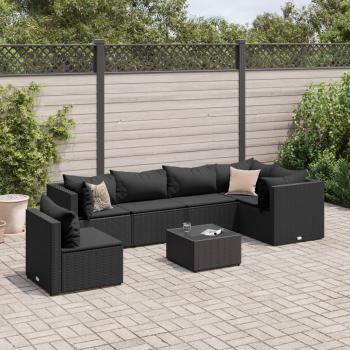 ARDEBO.de - 7-tlg. Garten-Lounge-Set mit Kissen Schwarz Poly Rattan