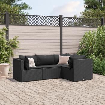 ARDEBO.de - 4-tlg. Garten-Lounge-Set mit Kissen Schwarz Poly Rattan