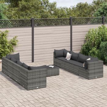 ARDEBO.de - 9-tlg. Garten-Lounge-Set mit Kissen Grau Poly Rattan