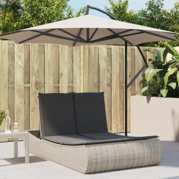 ARDEBO.de - Doppel-Sonnenliege mit Kissen Hellgrau Poly Rattan