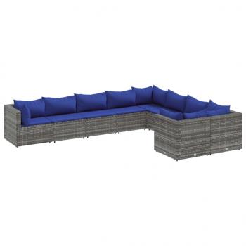 9-tlg. Garten-Sofagarnitur mit Kissen Grau Poly Rattan