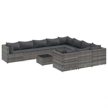 11-tlg. Garten-Sofagarnitur mit Kissen Grau Poly Rattan