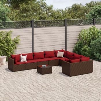 ARDEBO.de - 10-tlg. Garten-Sofagarnitur mit Kissen Braun Poly Rattan