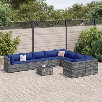 ARDEBO.de - 10-tlg. Garten-Sofagarnitur mit Kissen Grau Poly Rattan