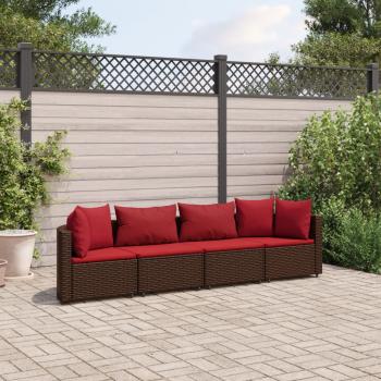 ARDEBO.de - 4-tlg. Garten-Sofagarnitur mit Kissen Braun Poly Rattan