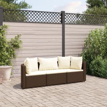 ARDEBO.de - 3-tlg. Garten-Sofagarnitur mit Kissen Braun Poly Rattan