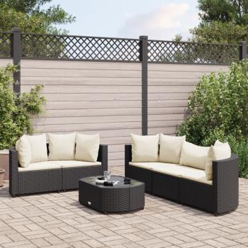 ARDEBO.de - 6-tlg. Garten-Sofagarnitur mit Kissen Schwarz Poly Rattan