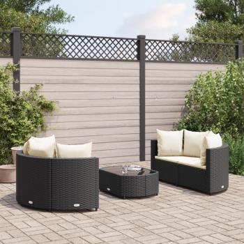 ARDEBO.de - 5-tlg. Garten-Sofagarnitur mit Kissen Schwarz Poly Rattan