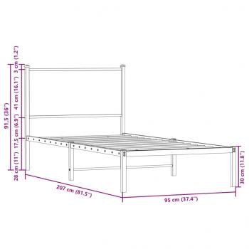 Metallbett ohne Matratze Braun Eichen-Optik 90x200 cm