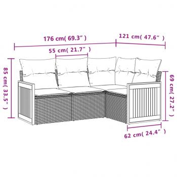 4-tlg. Garten-Sofagarnitur mit Kissen Beige Poly Rattan