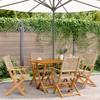 ARDEBO.de - 5-tlg. Garten-Essgruppe Beige Poly Rattan und Massivholz