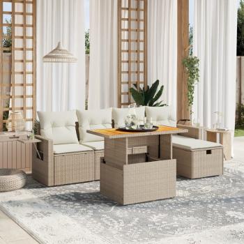 ARDEBO.de - 6-tlg. Garten-Sofagarnitur mit Kissen Beige Poly Rattan