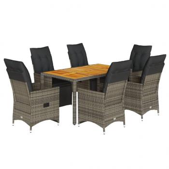 7-tlg. Garten-Bistro-Set mit Kissen Grau Poly Rattan