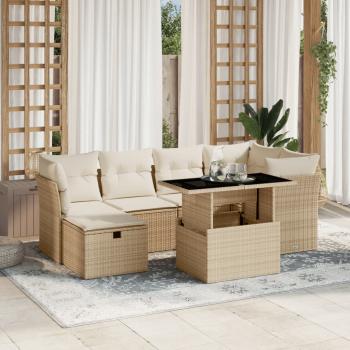 ARDEBO.de - 7-tlg. Garten-Sofagarnitur mit Kissen Beige Poly Rattan