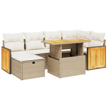 7-tlg. Garten-Sofagarnitur mit Kissen Beige Poly Rattan