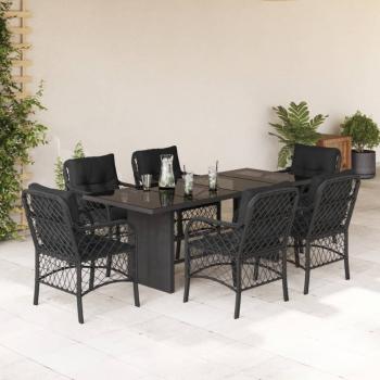 ARDEBO.de - 7-tlg. Garten-Essgruppe mit Kissen Schwarz Poly Rattan