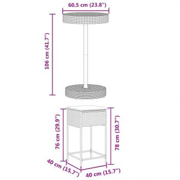 3-tlg. Gartenbar-Set mit Kissen Schwarz Poly Rattan