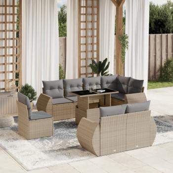 ARDEBO.de - 9-tlg. Garten-Sofagarnitur mit Kissen Beige Poly Rattan