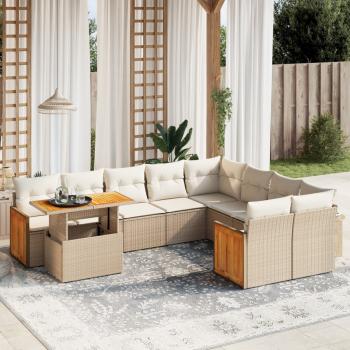 ARDEBO.de - 10-tlg. Garten-Sofagarnitur mit Kissen Beige Poly Rattan