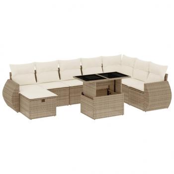 9-tlg. Garten-Sofagarnitur mit Kissen Beige Poly Rattan